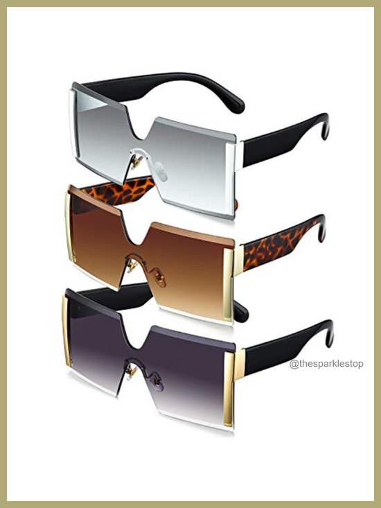 Oversized Square Rimless Sunglasses for Women Fashion Trendy Lightweight UV